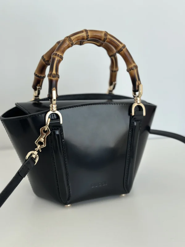 The GUCCI Bamboo Top Handle Mini Leather Tote Bag in Black